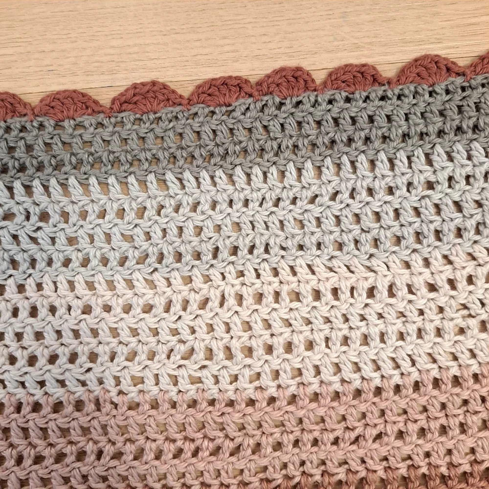 Multicolor Crochet Striped‎ Scalloped Trim Rectangle Small Nursery Decor Blanket
